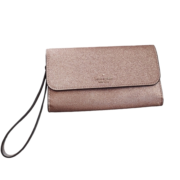 kate spade Handbags - Kate Spade Medium Flap Phone Wristlet Wallet Glitter Rose Gold